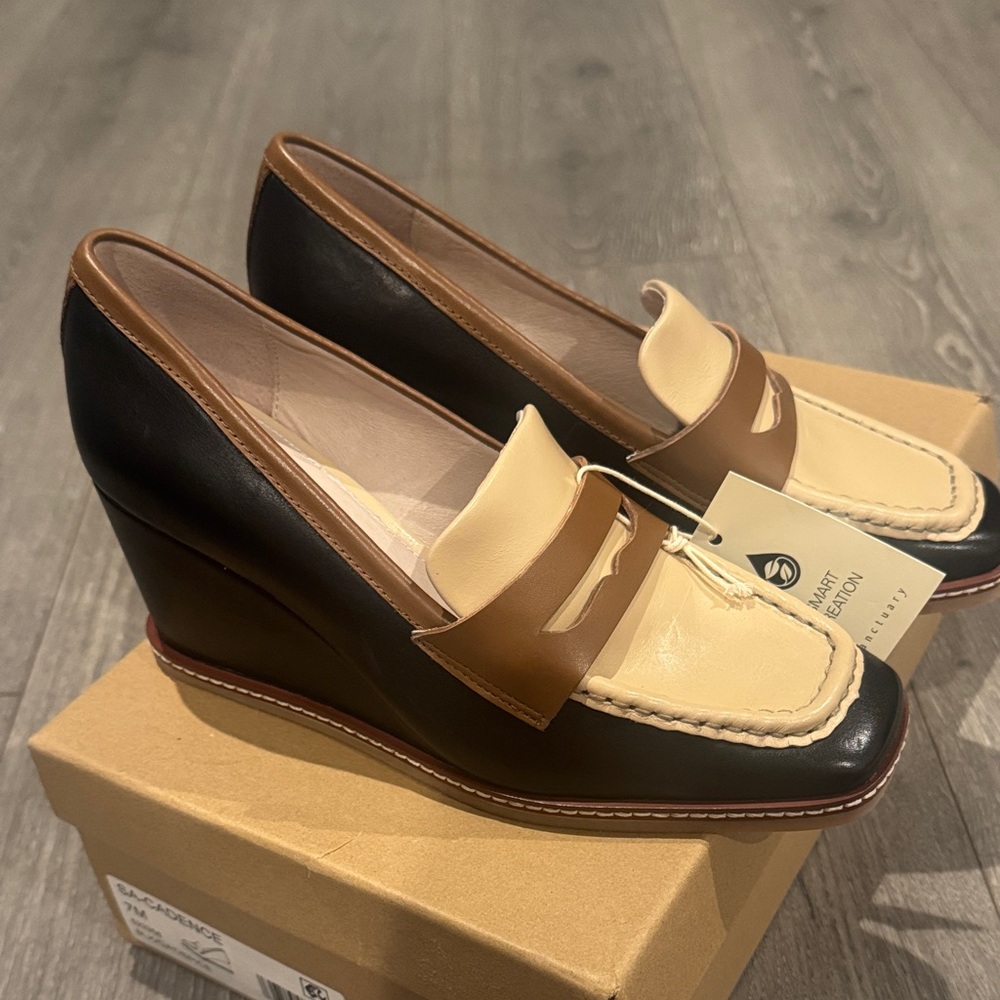 Sanctuary Women's Tri-Tone Leather Penny Loafers in Cream, Brown & Black